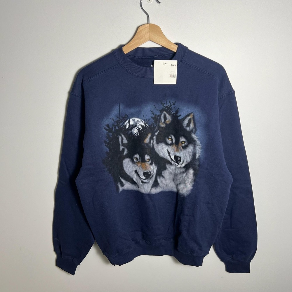 Covington Sweatshirt Mens Medium Blue Wolves Graphic Crewneck Fleece Pullover
